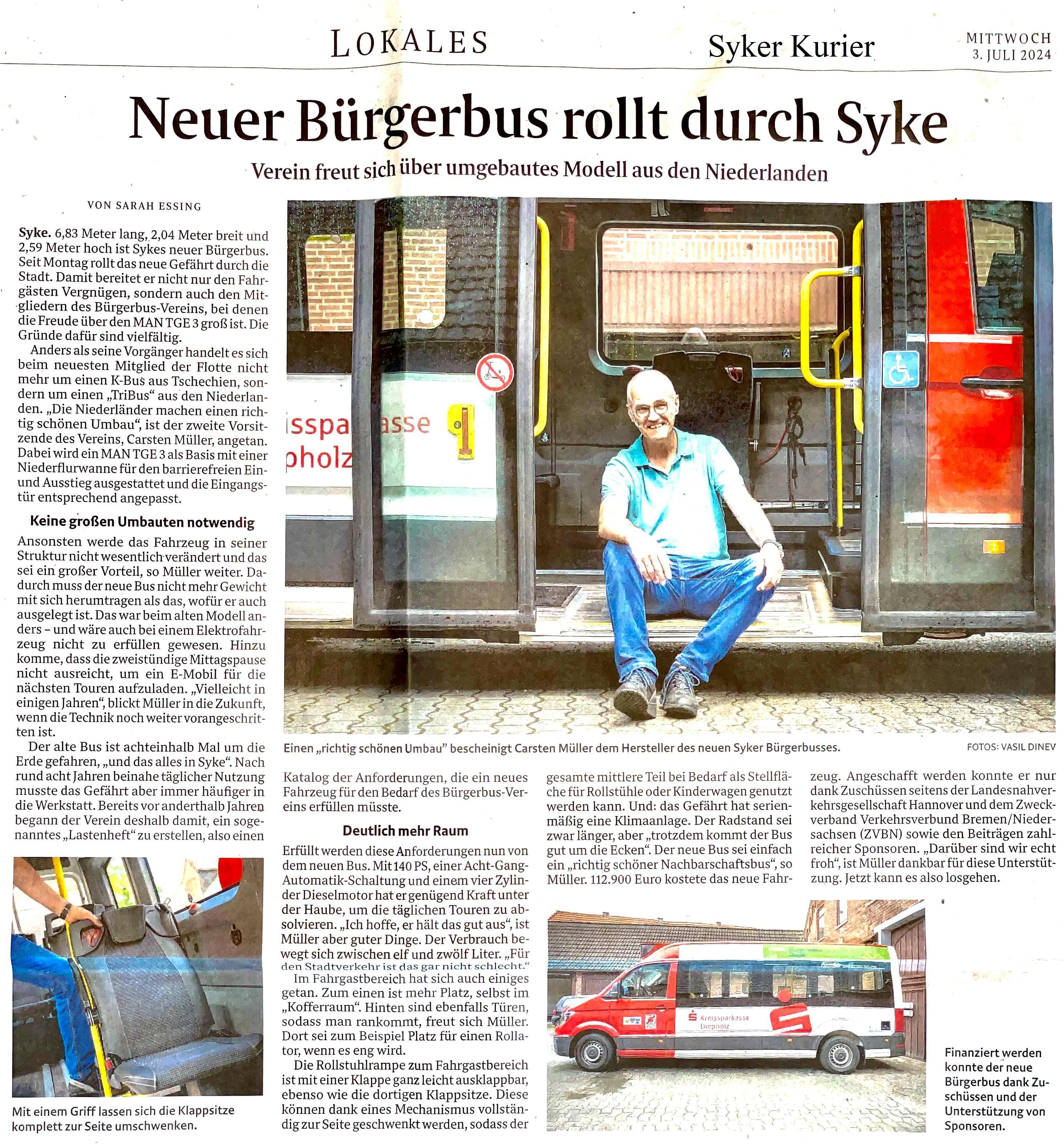 2024 07 03 Neuer Burgerbus rollt durch Syke WeserKurier 1000